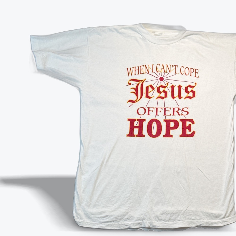 Vintage 90s Single Stitch TShirt Jesus Offers Hope White Bay Club Men XL